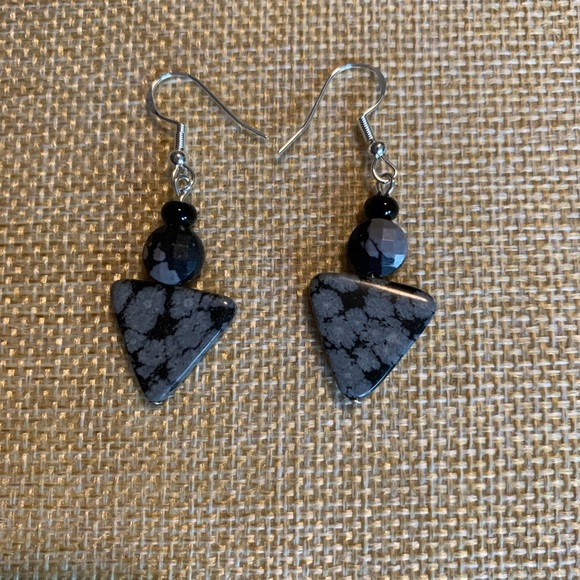 Spirit Guide snowflake obsidian earrings, sterling NWT - Picture 4 of 5
